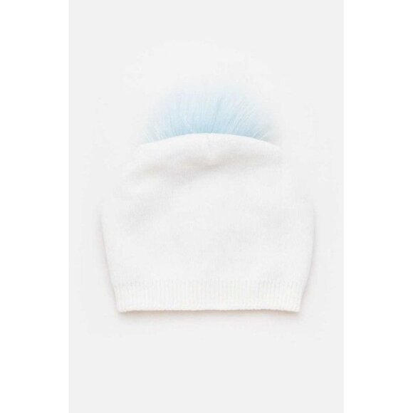 Raccoon Fur Pom Cashmere Blend Slouchy Beanie